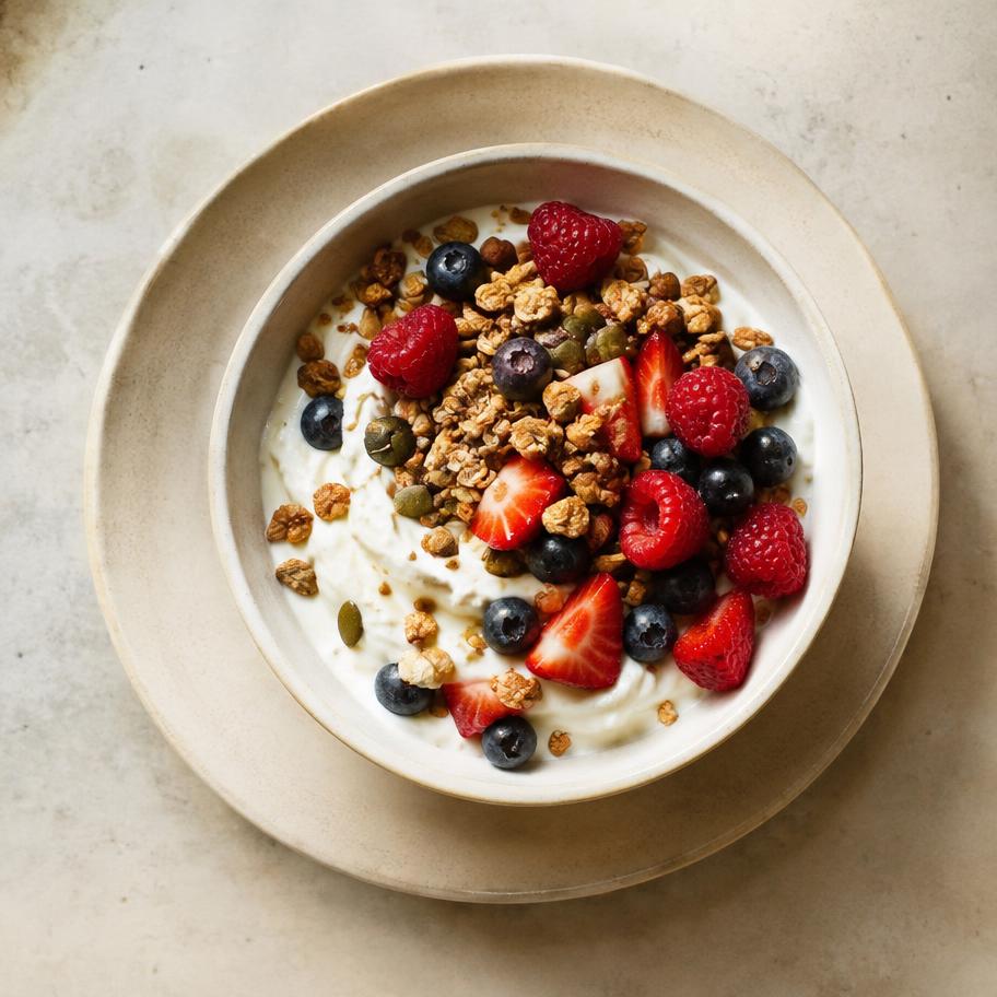 Greek yogurt bowl with berries and granola